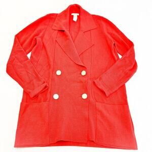 White + Warren Orange Military Style Sweater Cardigan Size Medium